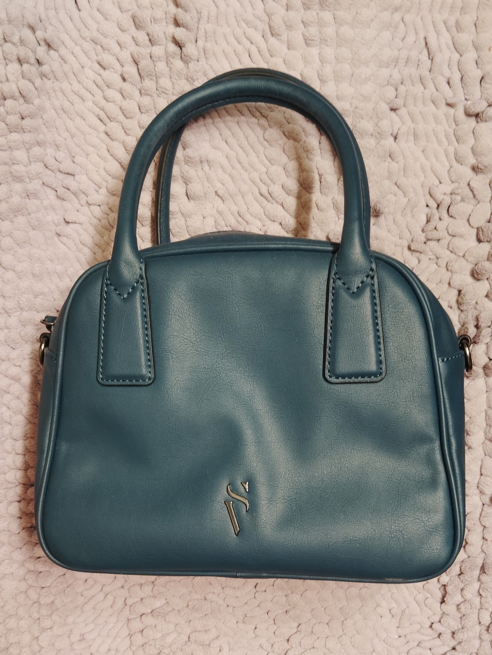 Vera Wang Teal Blue Leather Satchel with Top Handles